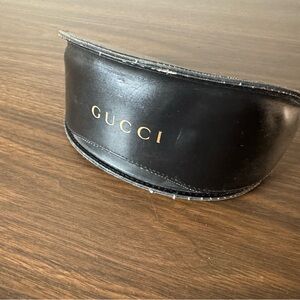 Gucci Black Clamshell Sunglasses Case Gold Logo BxA